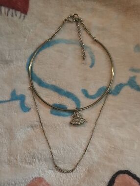 Juicy Couture Gold Tone Layered Necklace with Crystal Lip Charm